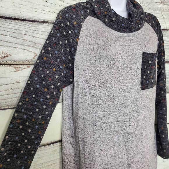 White Birch Gray Polka Dot Cowl Neck Pullover Top Women’s Medium USA Made - Picture 3 of 6
